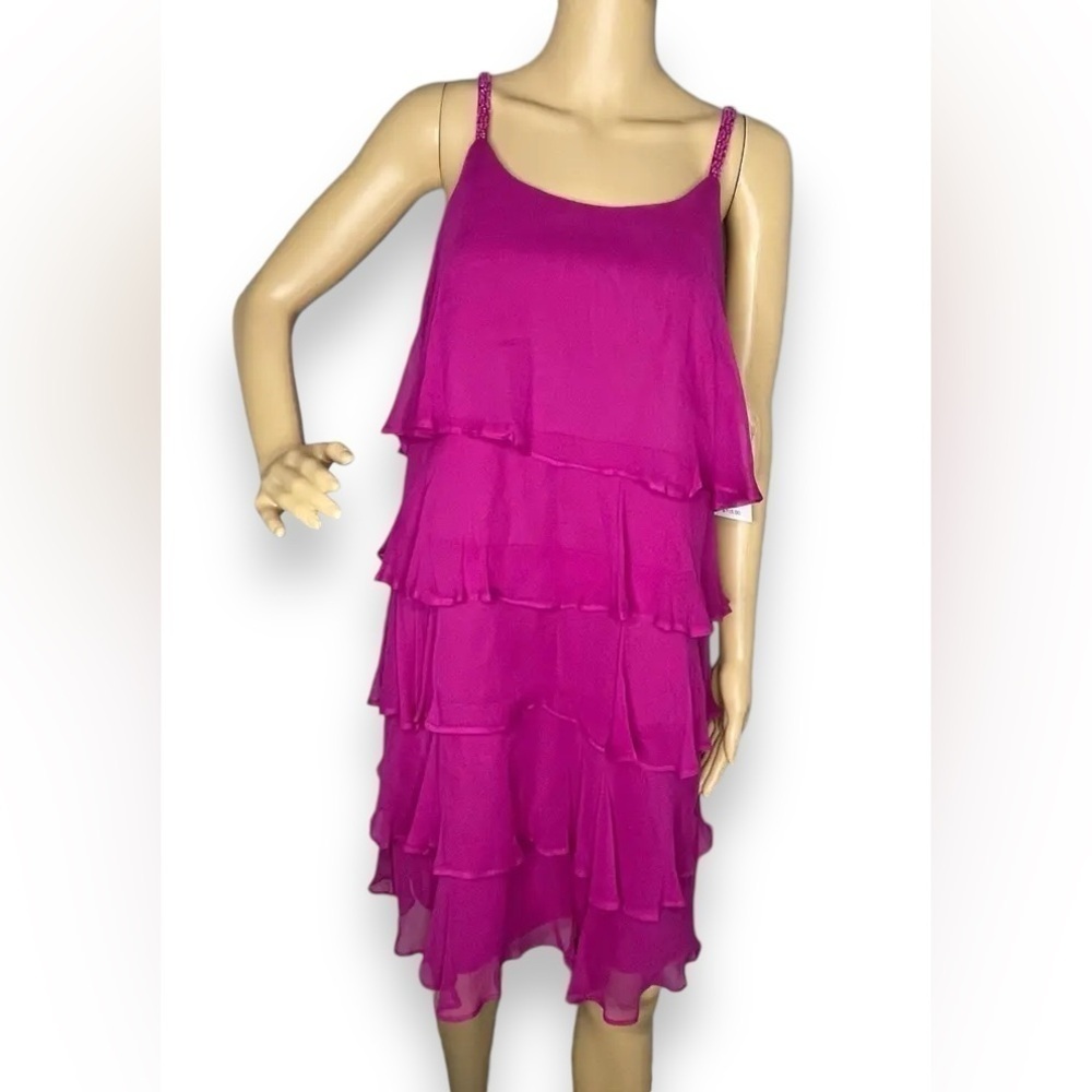 NWT Fuchsia Silk Cocktail Dress Beaded Size 6 Homecoming Dress Semiformal Mini - Picture 7 of 8
